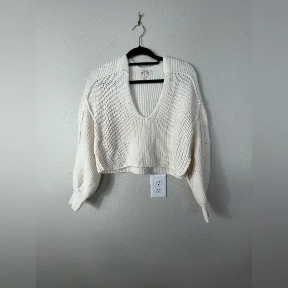 Free people vanguard chunky knit oversized bubble sleeve cream sweater XS - Picture 3 of 8